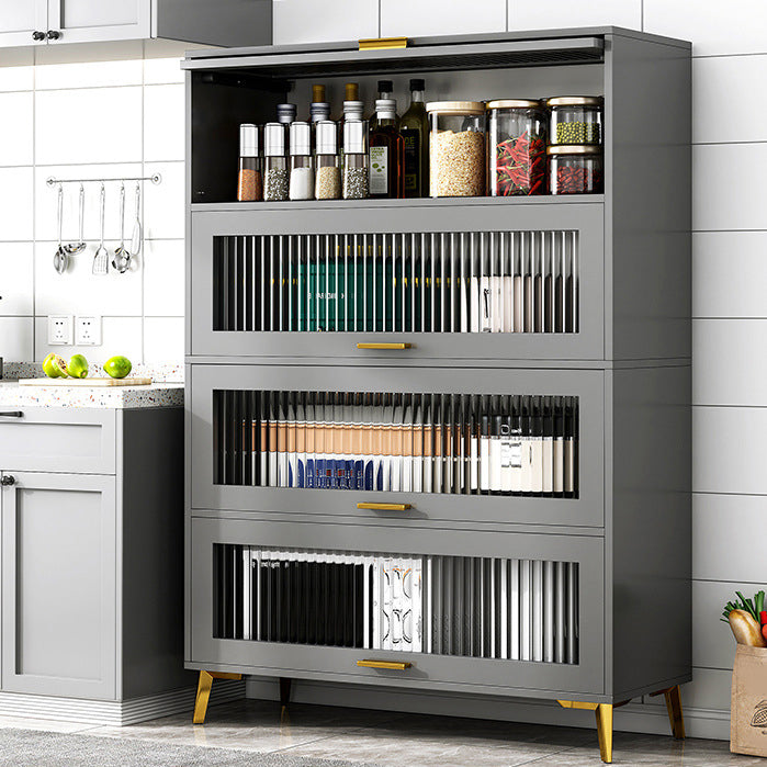 Modern Engineered Wood Credenza Kitchen Sideboard with Glass Door