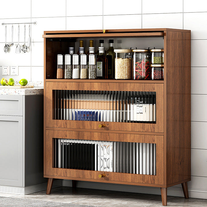 Modern Engineered Wood Credenza Kitchen Sideboard with Glass Door