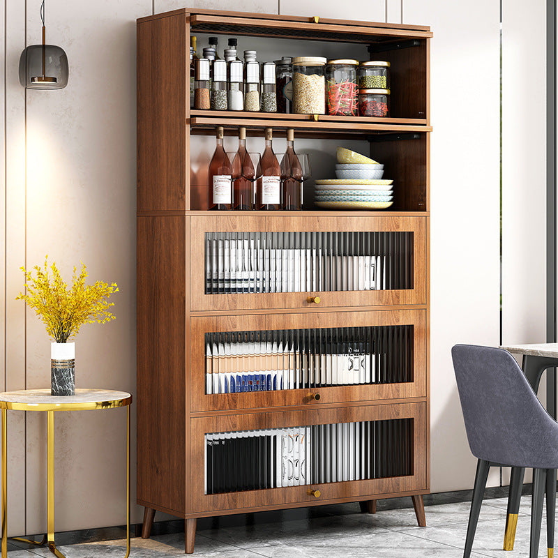 Modern Engineered Wood Credenza Kitchen Sideboard with Glass Door