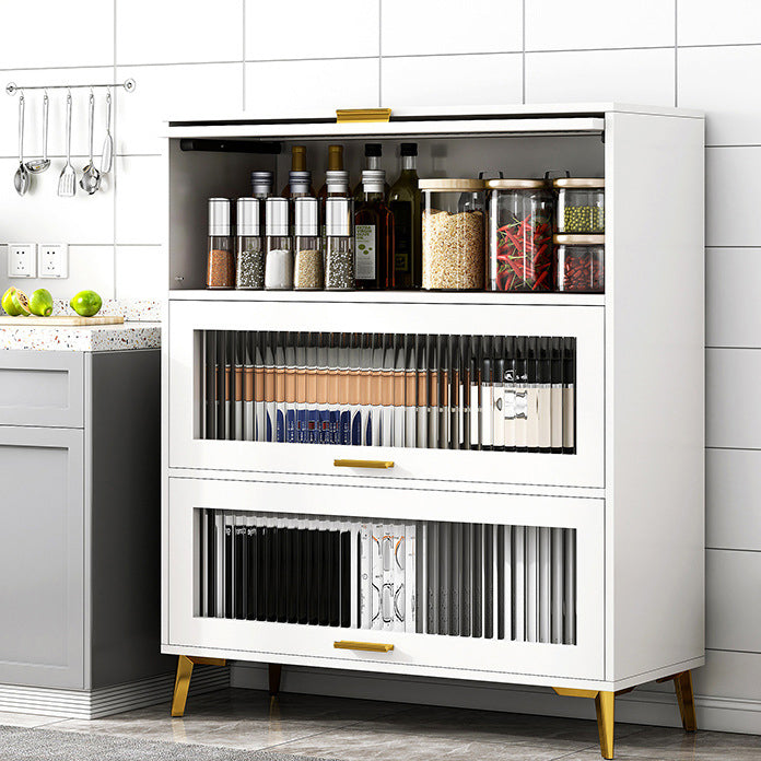 Modern Engineered Wood Credenza Kitchen Sideboard with Glass Door