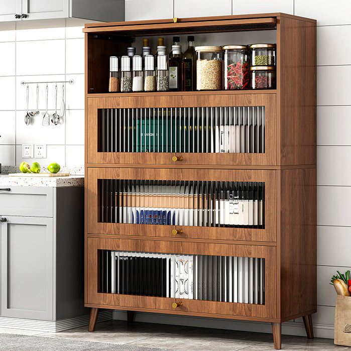 Modern Engineered Wood Credenza Kitchen Sideboard with Glass Door