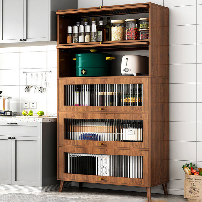 Modern Engineered Wood Credenza Kitchen Sideboard with Glass Door