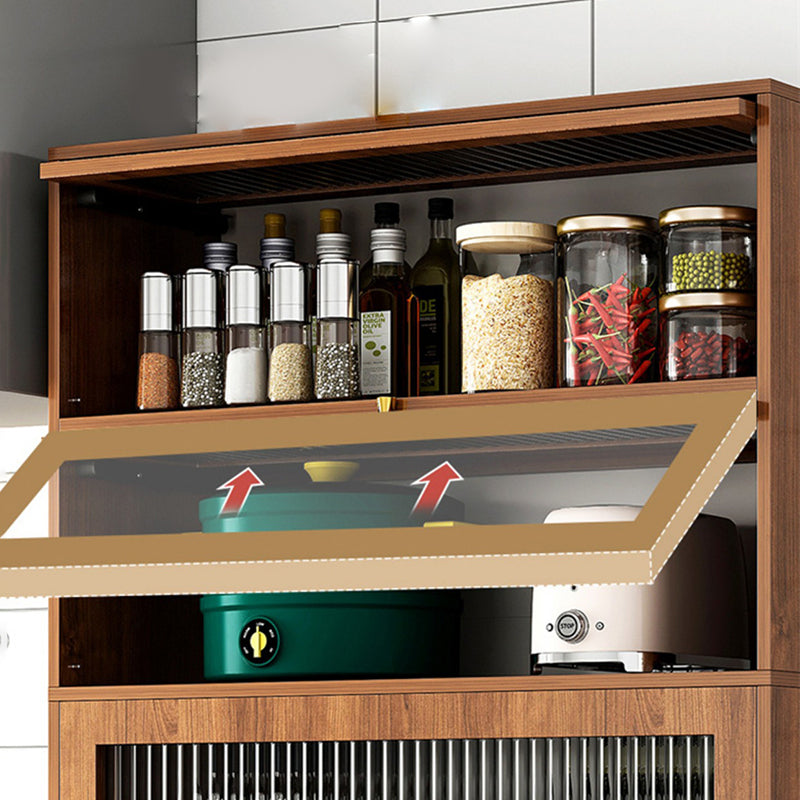 Modern Engineered Wood Credenza Kitchen Sideboard with Glass Door