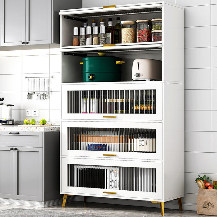 Modern Engineered Wood Credenza Kitchen Sideboard with Glass Door