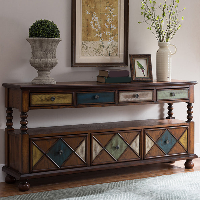 Solid Wood Side Board Farmhouse Rectangle Storage Sideboard with Drawers