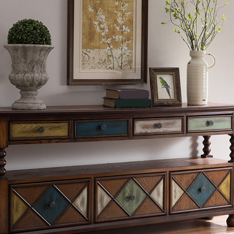 Solid Wood Side Board Farmhouse Rectangle Storage Sideboard with Drawers