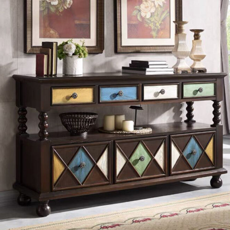 Solid Wood Side Board Farmhouse Rectangle Storage Sideboard with Drawers