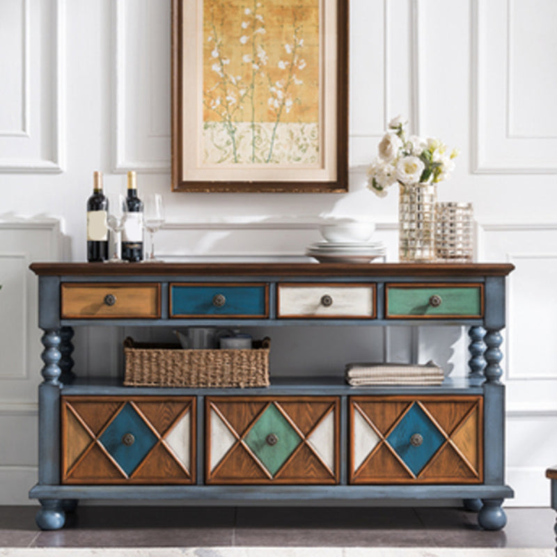 Solid Wood Side Board Farmhouse Rectangle Storage Sideboard with Drawers