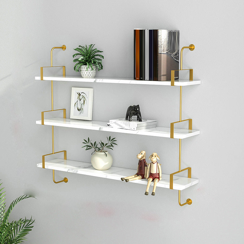 Glam Metal Floating Book Shelf Open Wall Mounted Shelf Bookcase for Bedroom