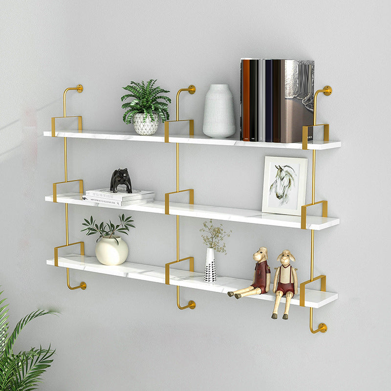 Glam Metal Floating Book Shelf Open Wall Mounted Shelf Bookcase for Bedroom