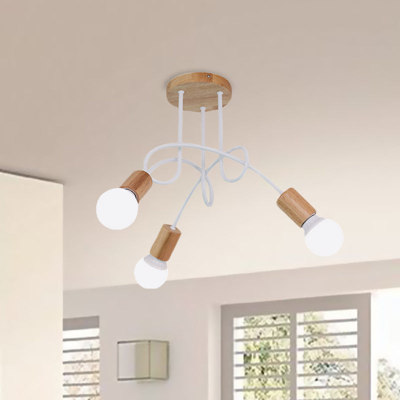 Twisted Semi Flush Mount Light Modern Wood Bare Bulb Ceiling Lights for Bedroom