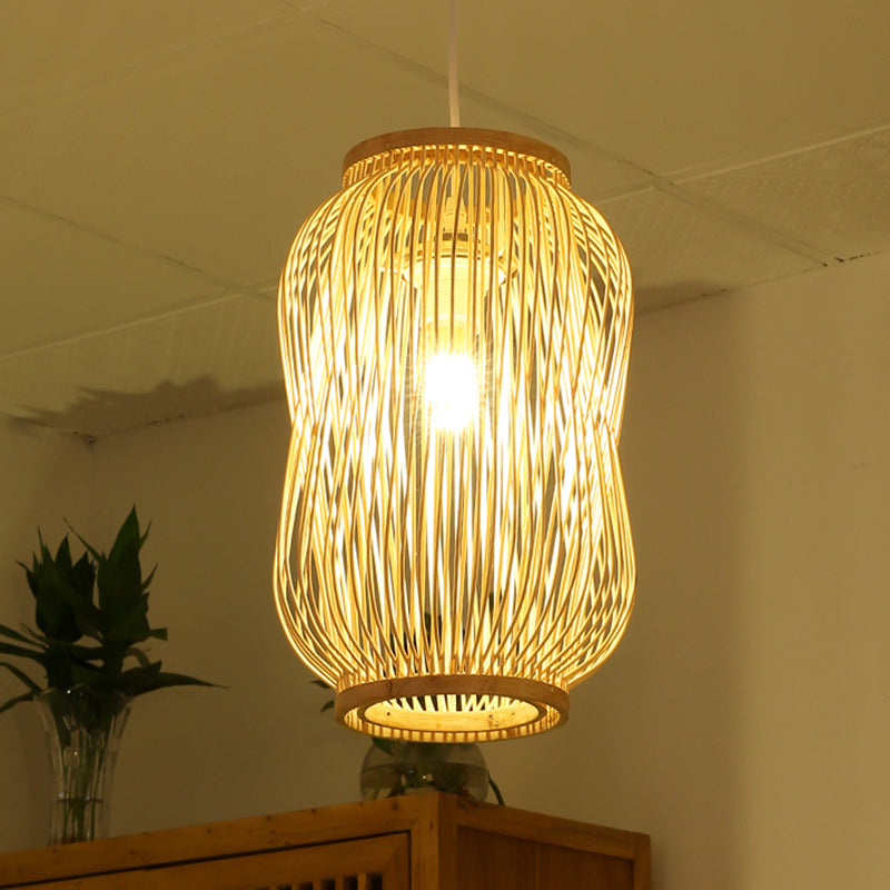 Modernist Style Lantern Design Deckenlampe Bambus 1 Glühenlampe Innenleuchte in Beige