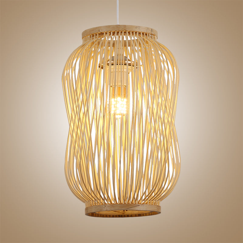 Modernist Style Lantern Design Deckenlampe Bambus 1 Glühenlampe Innenleuchte in Beige