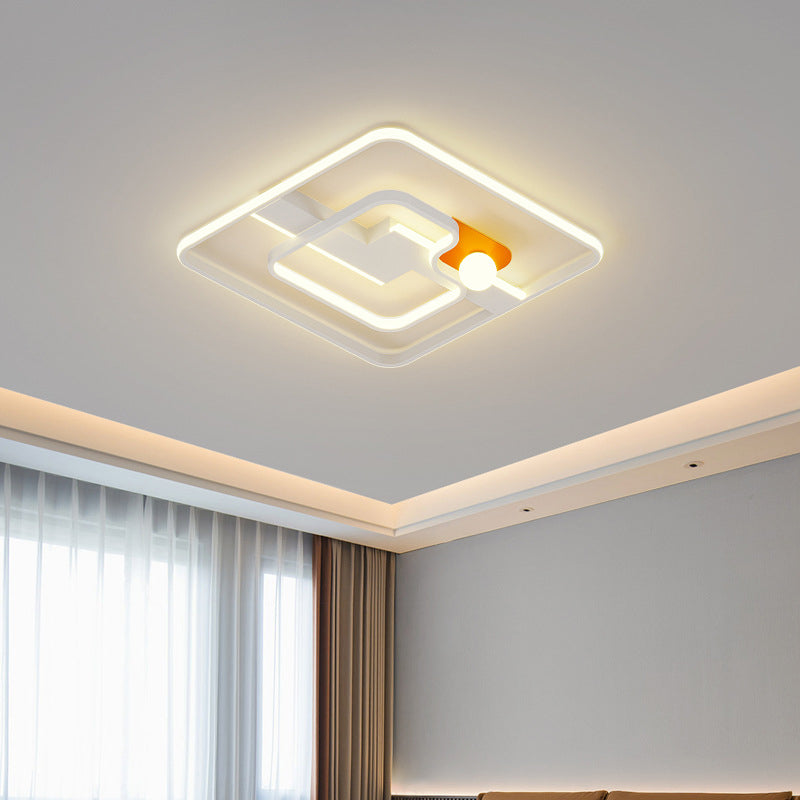 Contemporary Flush Light Orange and White Ceiling Lighting with Metal for Bedroom