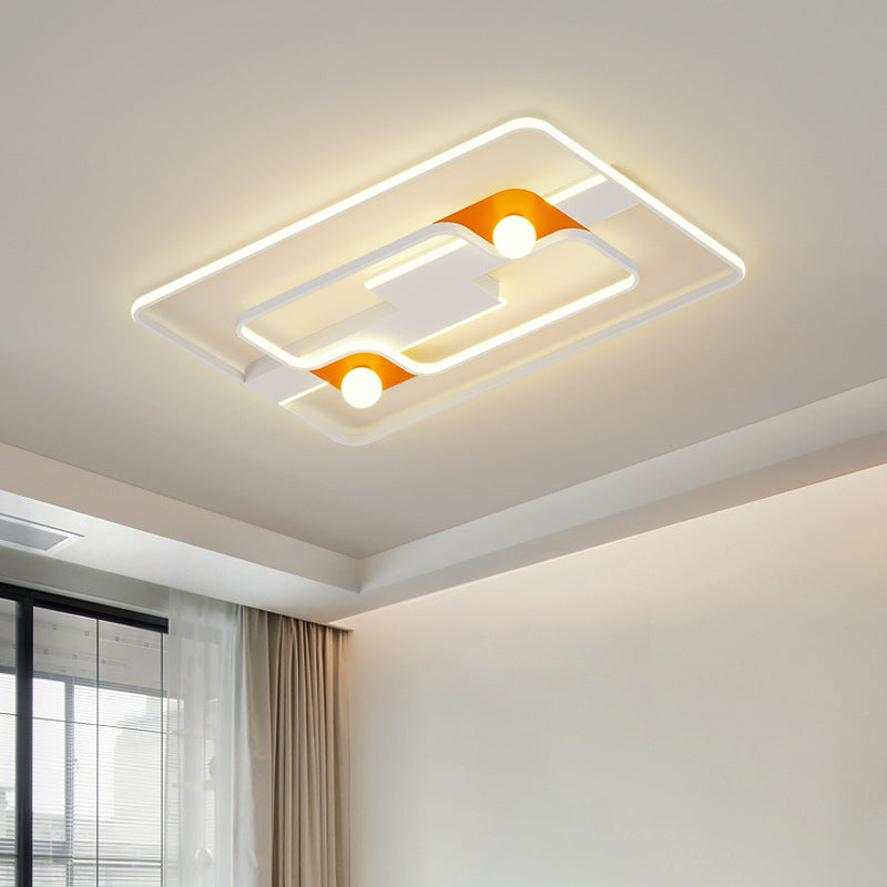 Contemporary Flush Light Orange and White Ceiling Lighting with Metal for Bedroom