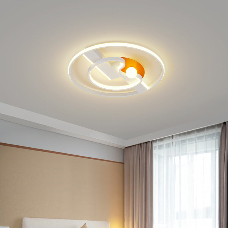 Contemporary Flush Light Orange and White Ceiling Lighting with Metal for Bedroom