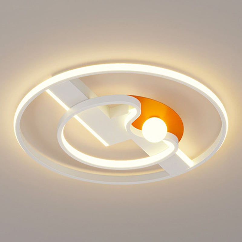 Contemporary Flush Light Orange and White Ceiling Lighting with Metal for Bedroom