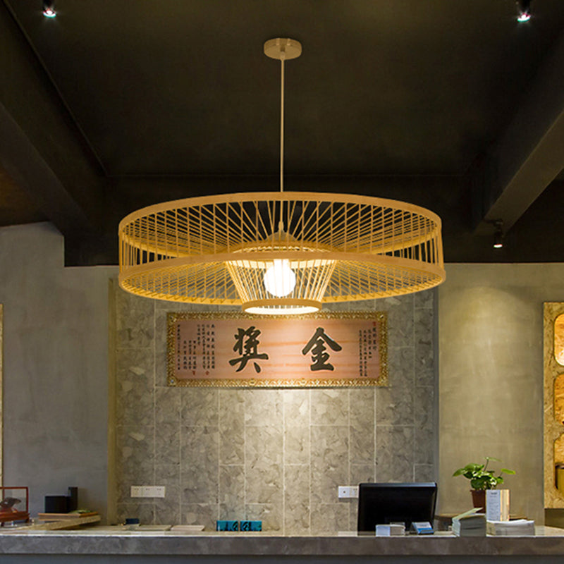 Pendentif de plafond rond fait à la main 1 Light Light Asian Bamboo Pendant Light for Restaurant