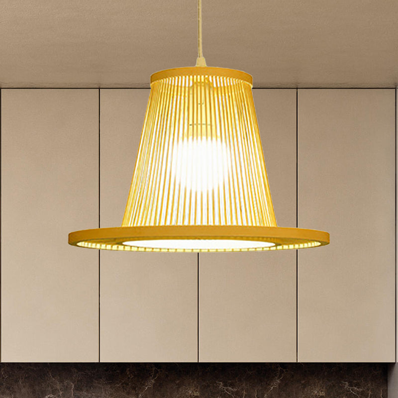 Hand Woven Bamboo Pendant Light with Shade Countryside 1 Light Beige Suspension Light for Restaurant, A/B