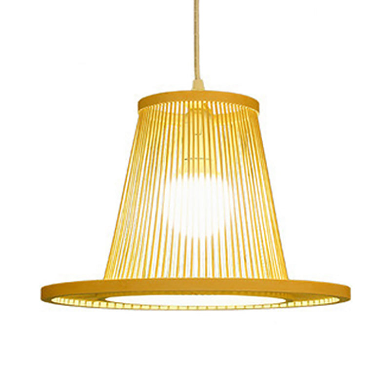 Hand Woven Bamboo Pendant Light with Shade Countryside 1 Light Beige Suspension Light for Restaurant, A/B