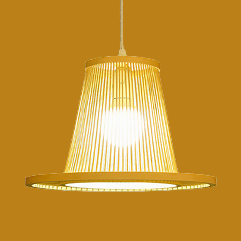 Hand Woven Bamboo Pendant Light with Shade Countryside 1 Light Beige Suspension Light for Restaurant, A/B