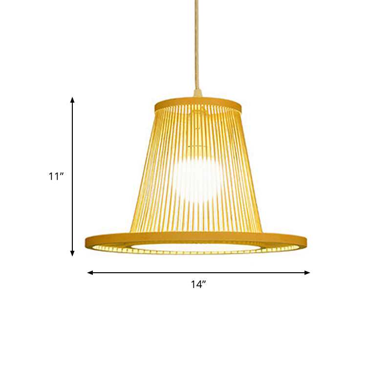 Hand Woven Bamboo Pendant Light with Shade Countryside 1 Light Beige Suspension Light for Restaurant, A/B