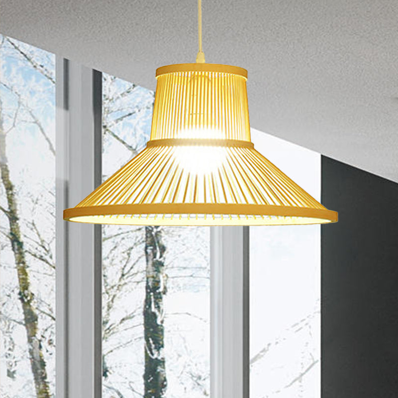 Hand Woven Bamboo Pendant Light with Shade Countryside 1 Light Beige Suspension Light for Restaurant, A/B