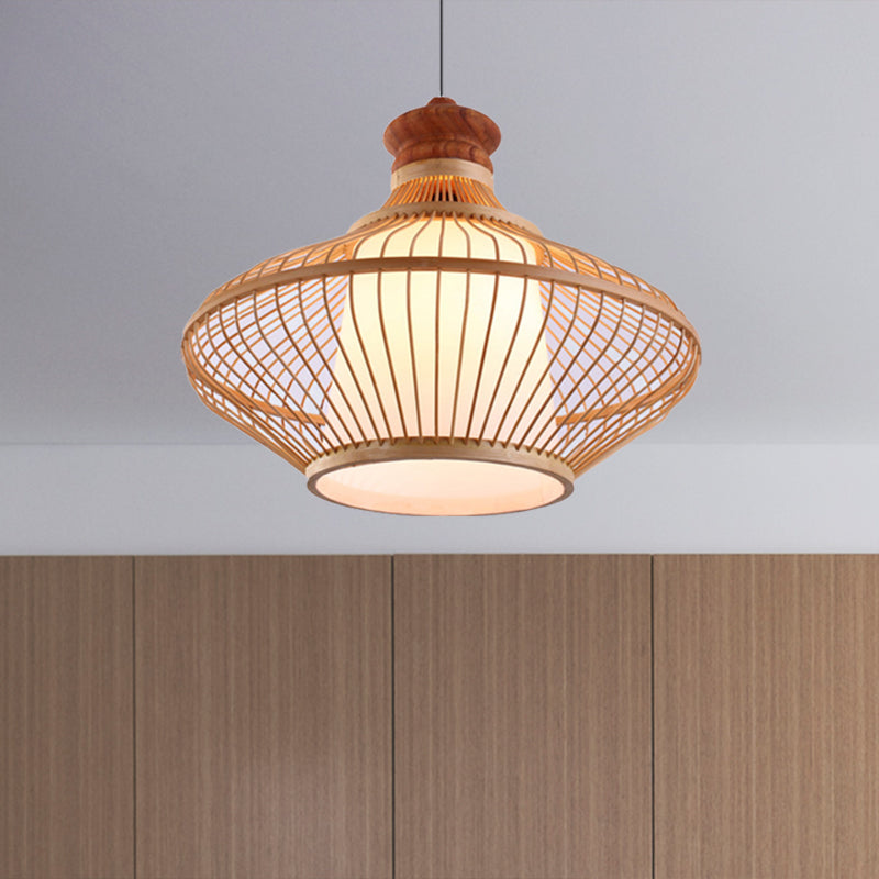 Bamboo Shade en larme en larmes LAMPE PROSIBLE 1 LUMIÈRE PENDANT BEIGE LUMINE POUR FOYER