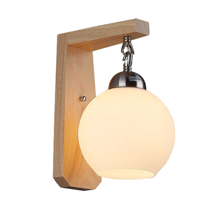 Wooden Vanity Lighting Simple Glass Shade Wall Light Sconce for Bathroom