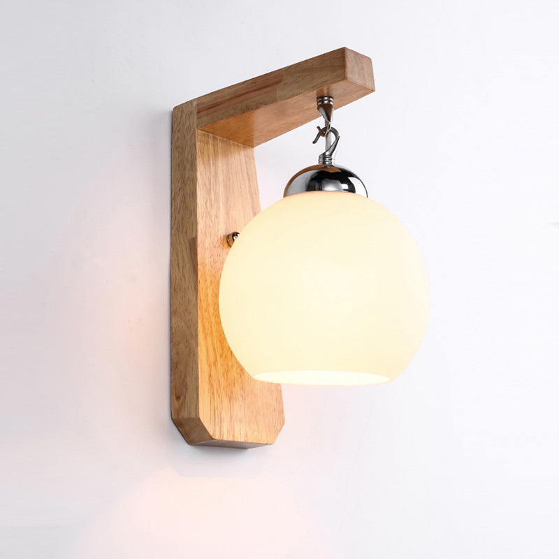 Wooden Vanity Lighting Simple Glass Shade Wall Light Sconce for Bathroom