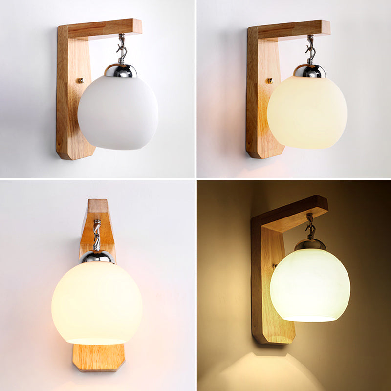 Wooden Vanity Lighting Simple Glass Shade Wall Light Sconce for Bathroom