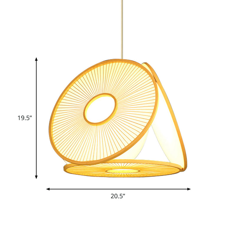 Beige Kreisform Pendellampe zeitgenössische 1 leichte Bambushängelicht für Esszimmer