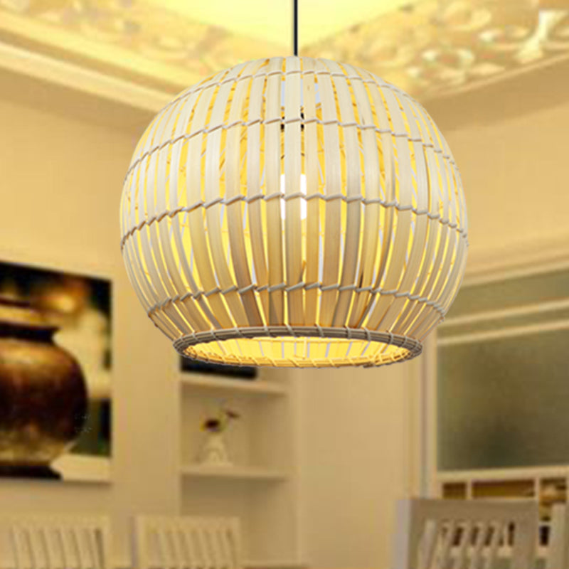 Global Bamboo Shade Pendant Lamp Modern Stylish 12"/16" W 1 Bulb Beige/Brown Ceiling Lighting for Restaurant