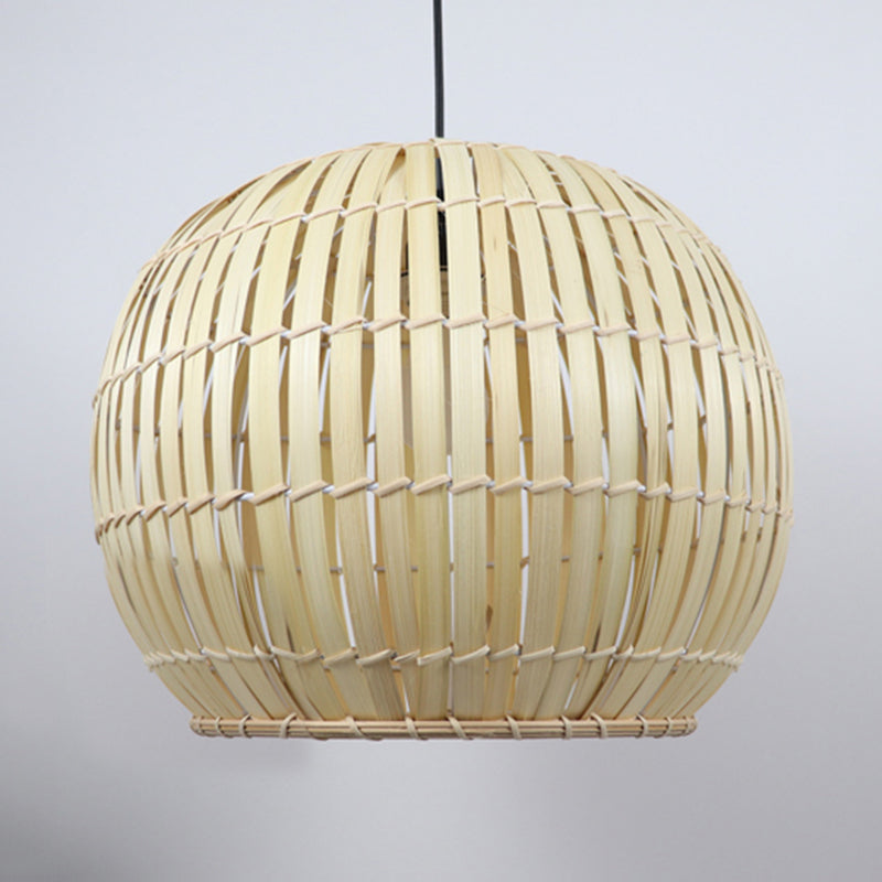 Global Bamboo Shade Pendant Lamp Modern Stylish 12"/16" W 1 Bulb Beige/Brown Ceiling Lighting for Restaurant