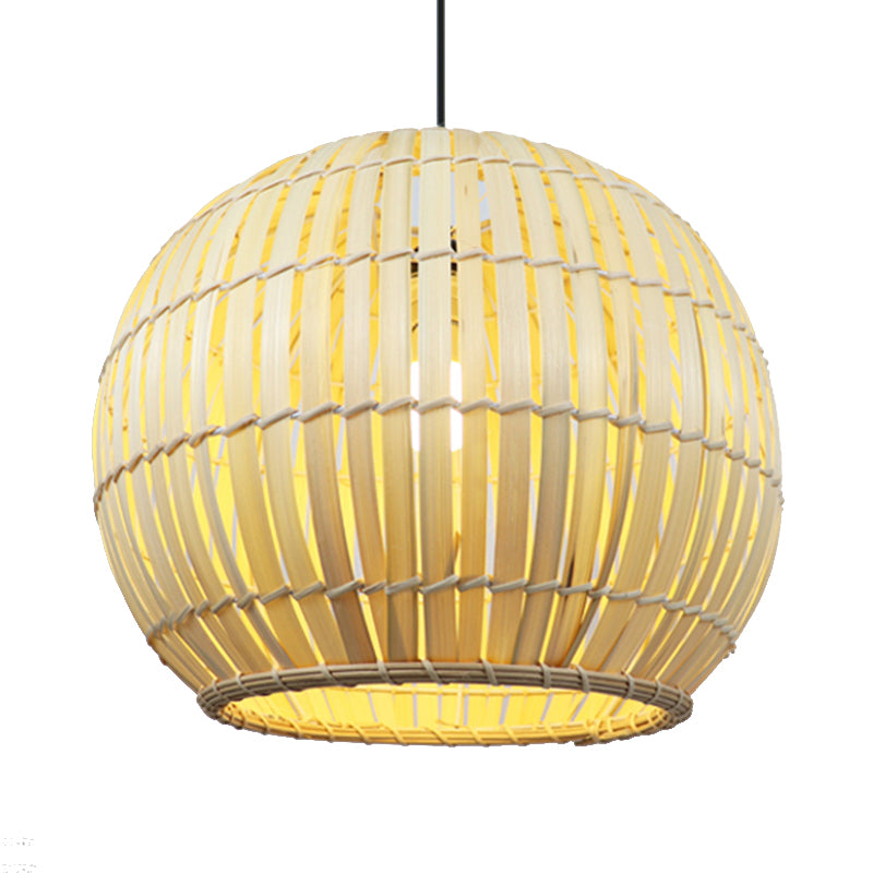 Global Bamboo Shade Pendant Lamp Modern Stylish 12"/16" W 1 Bulb Beige/Brown Ceiling Lighting for Restaurant