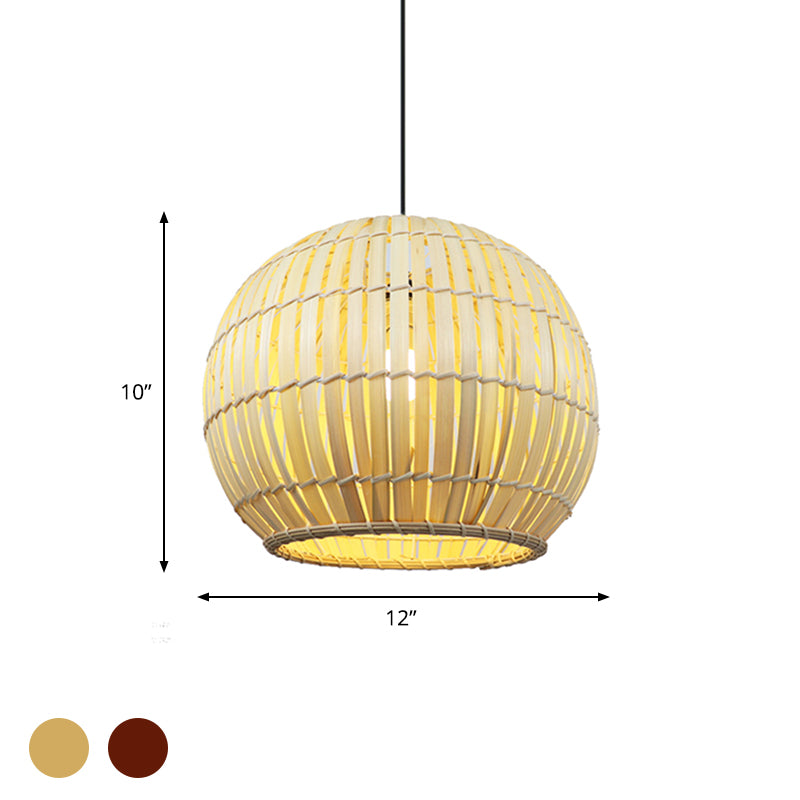 Global Bamboo Shade Pendant Lamp Modern Stylish 12"/16" W 1 Bulb Beige/Brown Ceiling Lighting for Restaurant