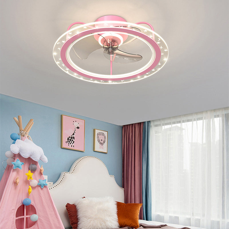 3-Blade LED Fan with Light Children Metal Pink/Blue Ceiling Fan for Foyer