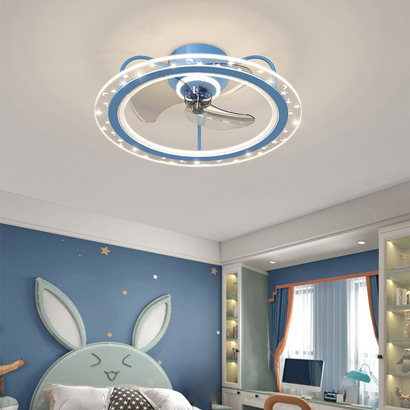 3-Blade LED Fan with Light Children Metal Pink/Blue Ceiling Fan for Foyer