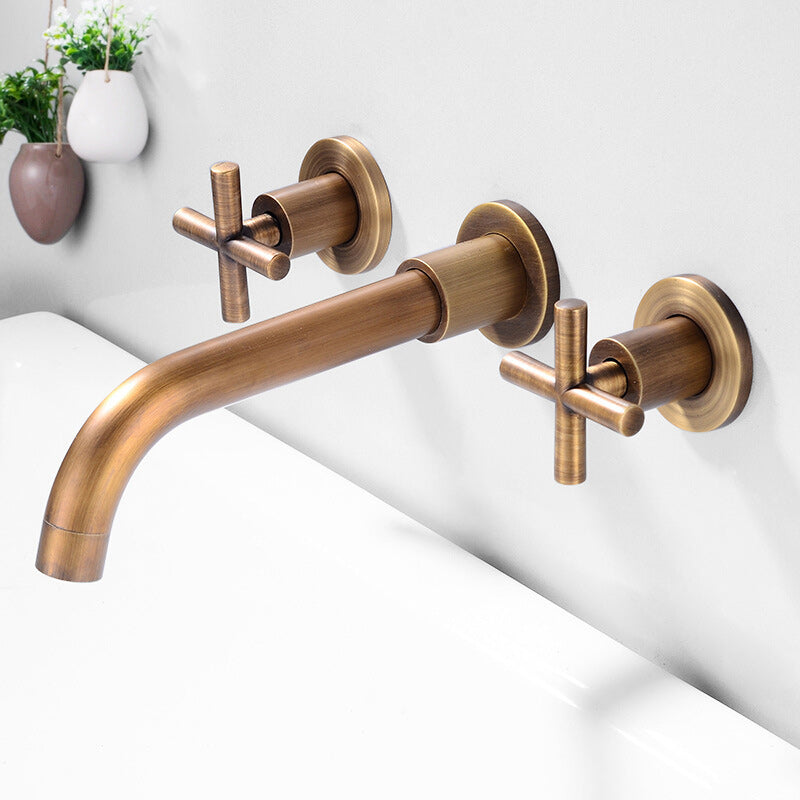 3 Holes Faucet 2 Cross Handles Wall Mounted Faucet for Bathroom