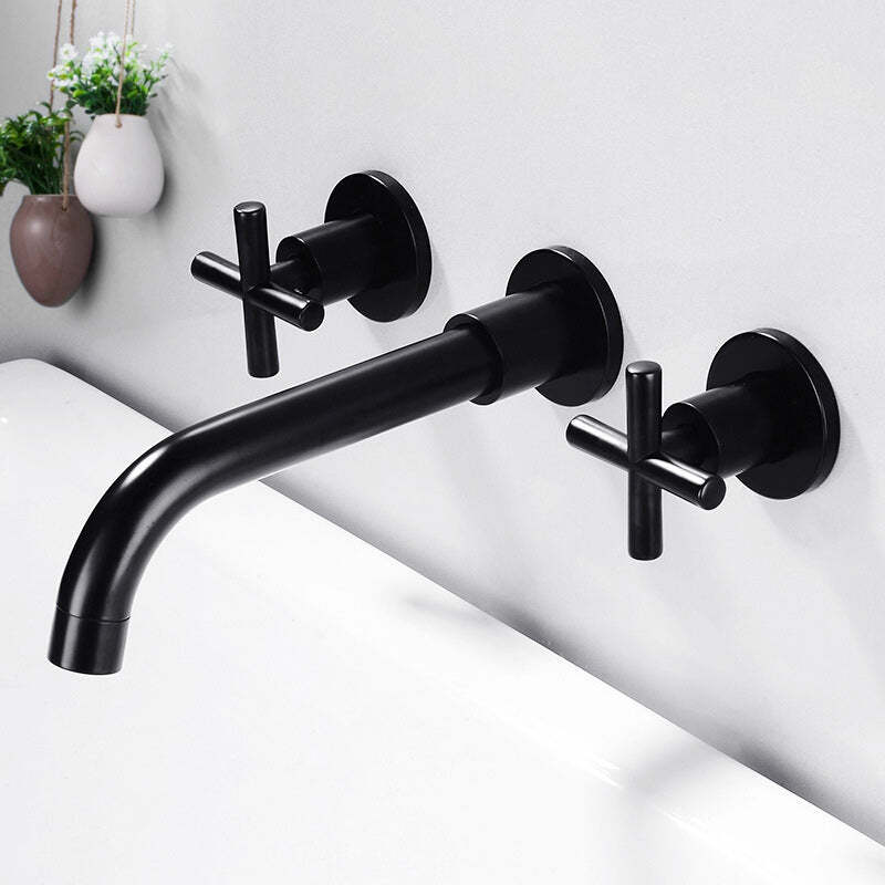 3 Holes Faucet 2 Cross Handles Wall Mounted Faucet for Bathroom