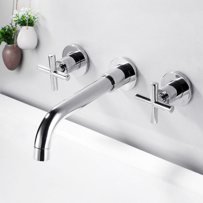 3 Holes Faucet 2 Cross Handles Wall Mounted Faucet for Bathroom