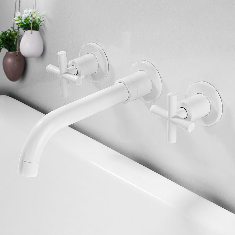 3 Holes Faucet 2 Cross Handles Wall Mounted Faucet for Bathroom