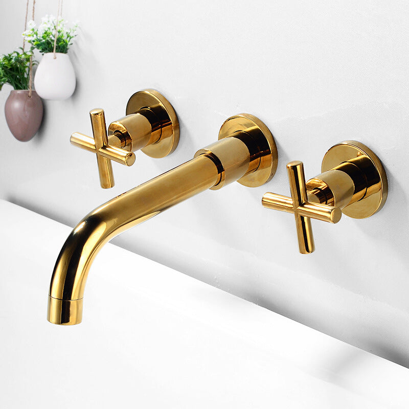 3 Holes Faucet 2 Cross Handles Wall Mounted Faucet for Bathroom