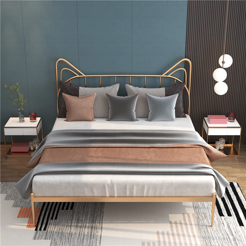 Modern Steel Standard Bed with Spindle Headboard in Pink Animals Theme