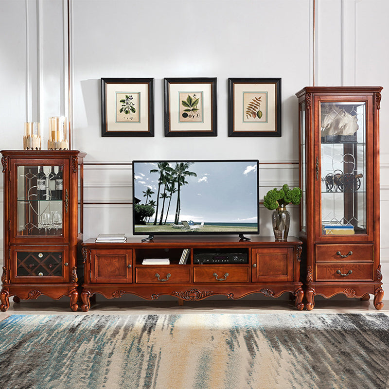 Traditional Wood TV Stand Console Open Storage TV Media Stand with Doors for Living Room