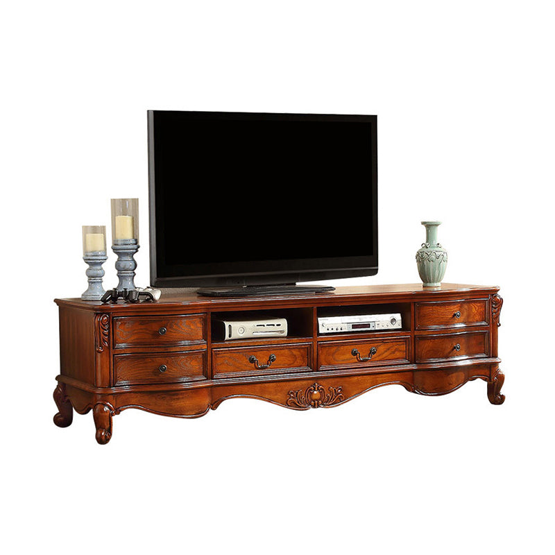 Traditional Wood TV Stand Console Open Storage TV Media Stand with Drawers for Living Room