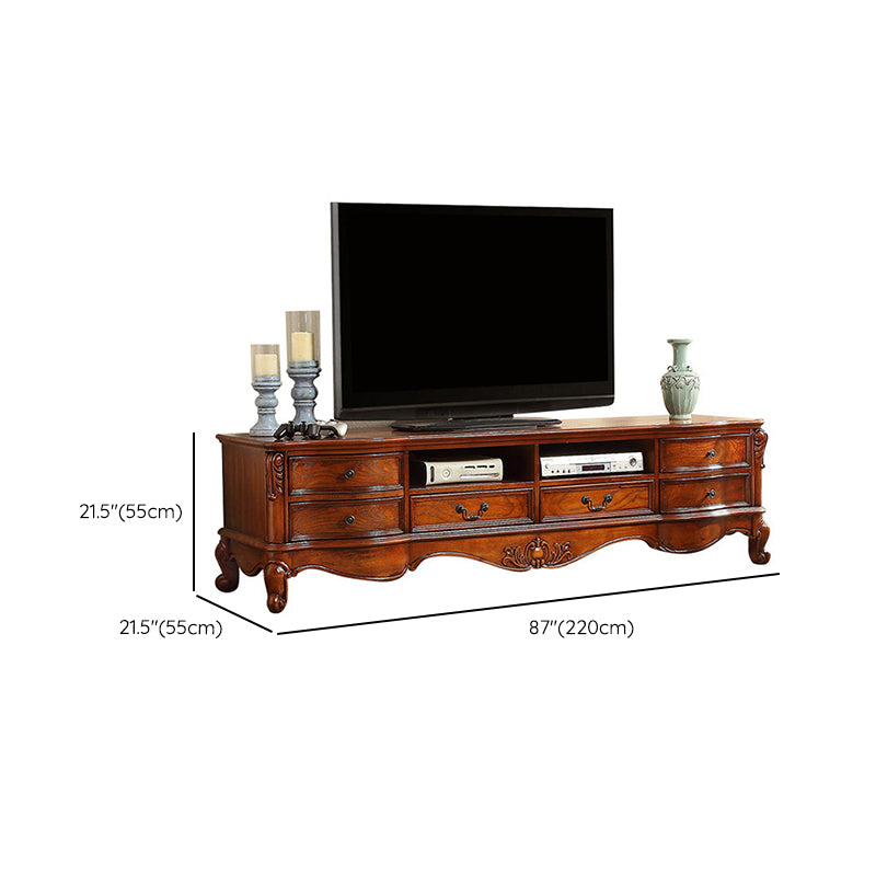 Traditional Wood TV Stand Console Open Storage TV Media Stand with Drawers for Living Room