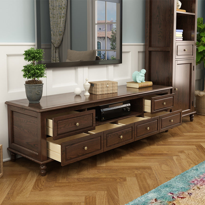 Traditional Wood TV Console Open Storage TV Media Stand with Drawers for Living Room