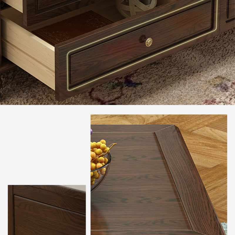 Traditional Wood TV Console Open Storage TV Media Stand with Drawers for Living Room