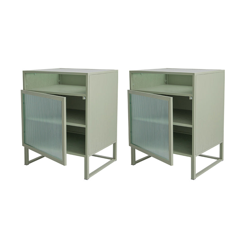 Contemporary Metal Nightstand Glass Top 3 Shelves Night Table with 1 Door ,23" Tall